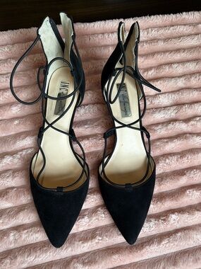 INC International Concepts Black Lace-Up Pointed Toe Heels